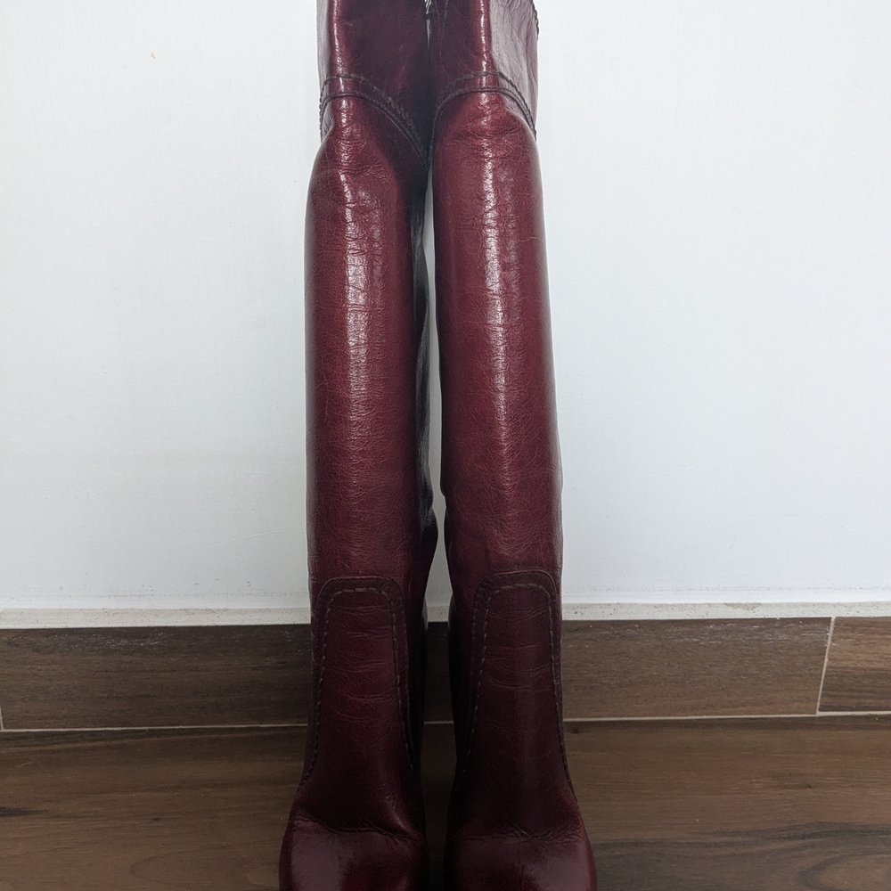 Prada Burgundy Leather Heeled Boots - Picture 3 of 4